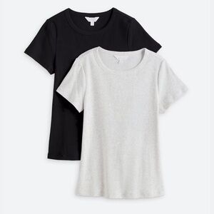 Market & Spruce 2 Pack Pearl Cotton Rib Crewneck Tee in light grey size medium